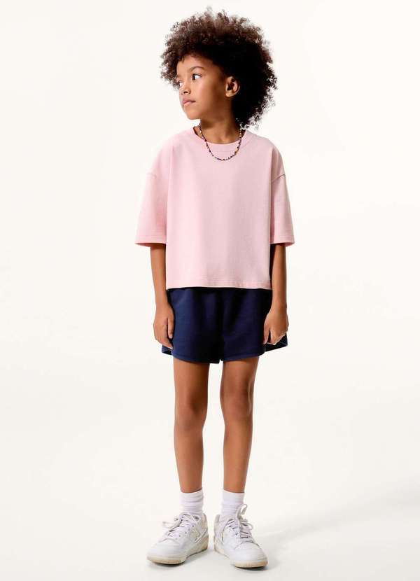 Hering - Blusa Infantil Menina Oversized em Malha Binada Rosa 4