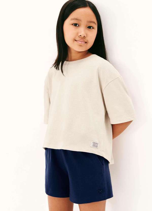 Hering - Blusa Infantil Menina Oversized em Malha Binada Bege 3