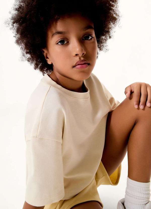 Hering - Blusa Infantil Menina Oversized em Malha Binada Bege 4