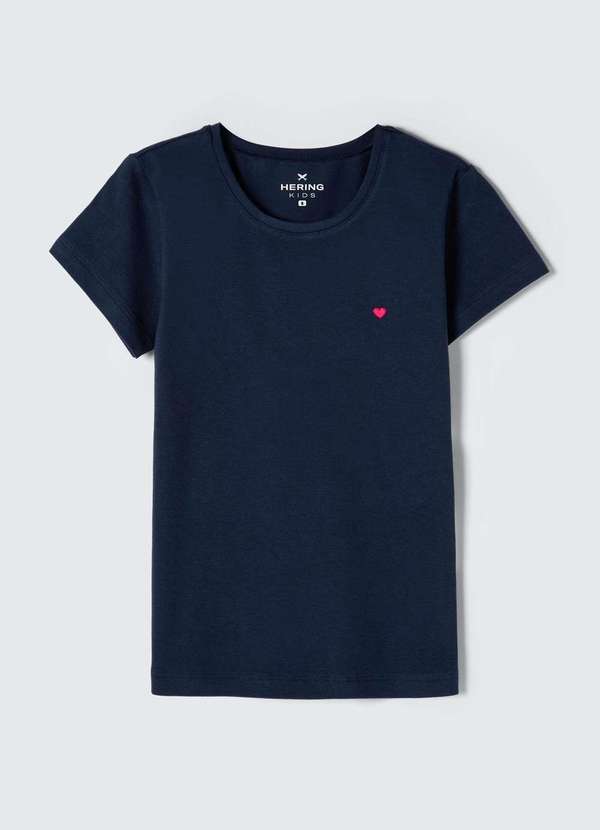 Hering - Blusa Menina Manga Curta Slim com Bordado Azul