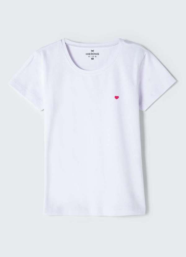 Hering - Blusa Menina Manga Curta Slim com Bordado Branco
