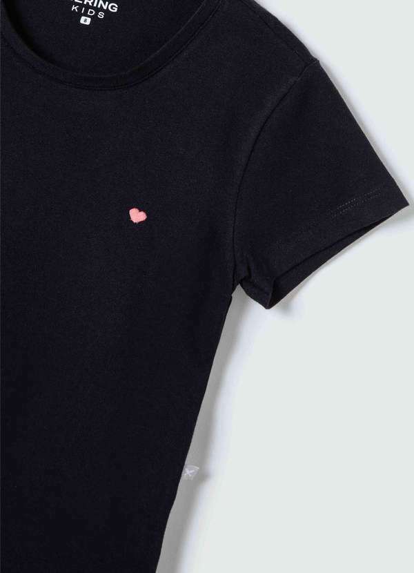 Hering - Blusa Menina Manga Curta Slim com Bordado Preto 2