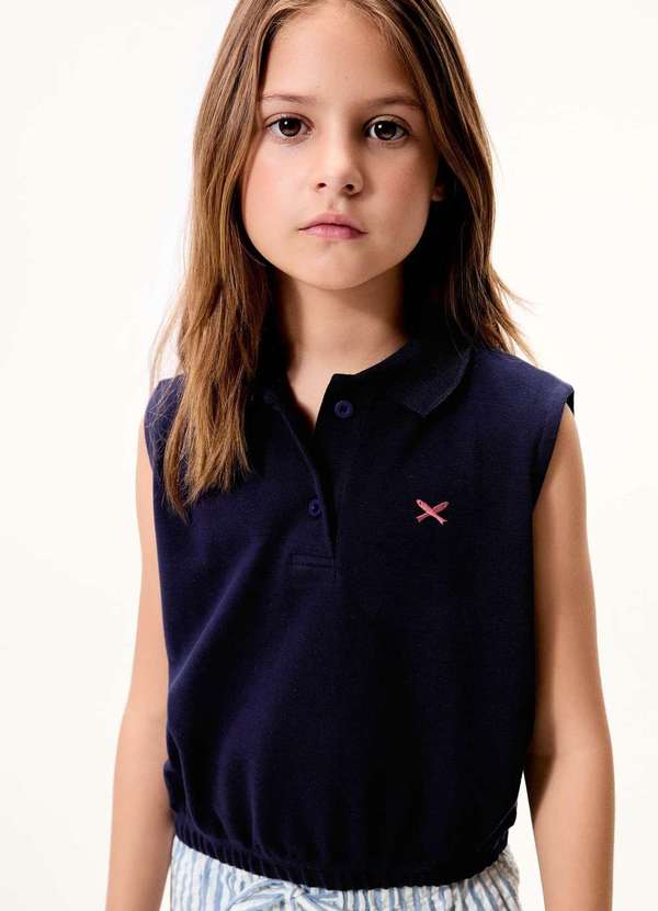 Hering - Camisa Polo Infantil Menina Bordada Azul