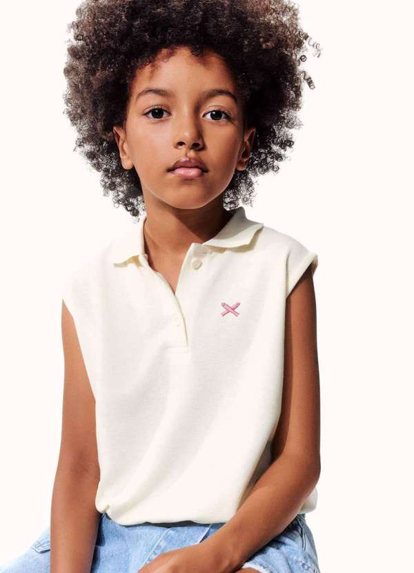 Hering - Camisa Polo Infantil Menina Bordada Branco