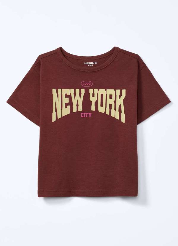 Hering - Camiseta Infantil Menina Estampada Oversized Marrom 2