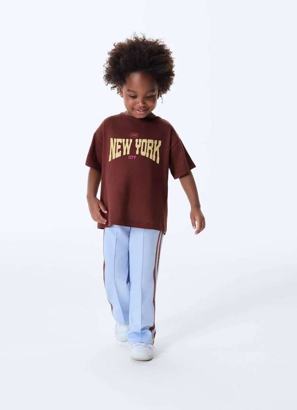 Hering - Camiseta Infantil Menina Estampada Oversized Marrom 3