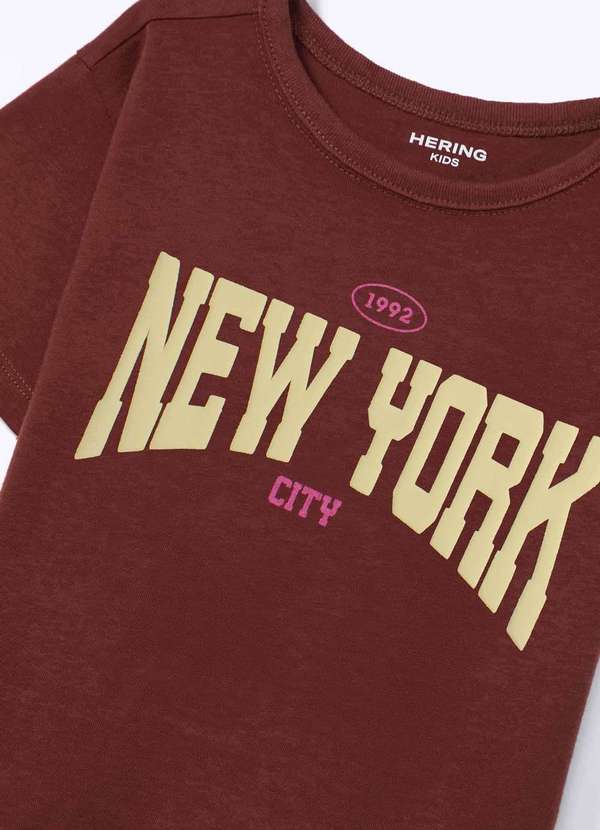Hering - Camiseta Infantil Menina Estampada Oversized Marrom 5
