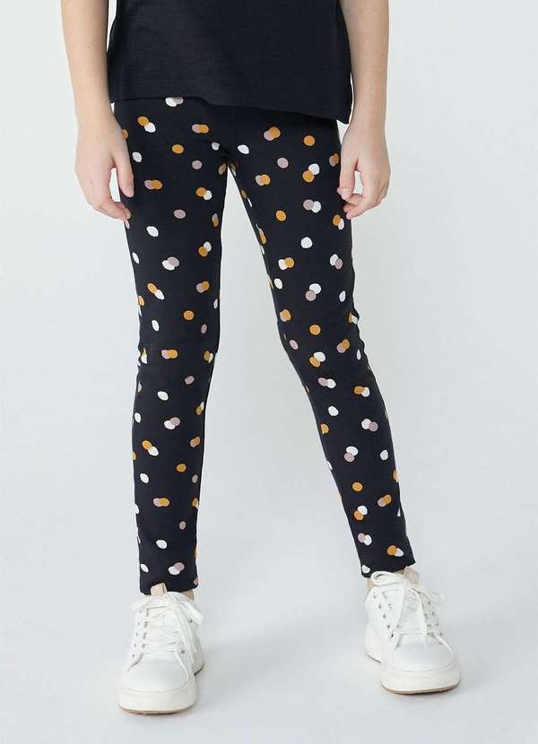 Hering - Calca Legging Infantil Menina Estampada Hering Kids Preto