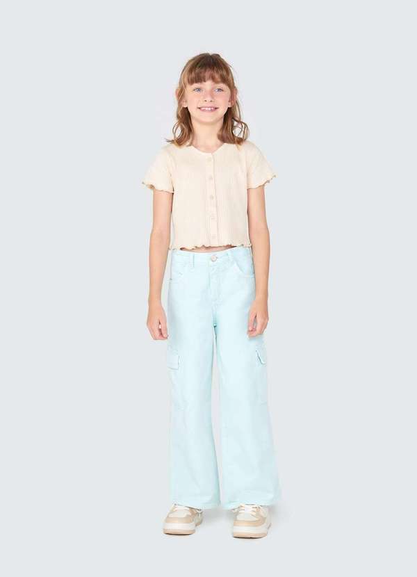 Hering - Calca Infantil Menina Wide Leg Azul