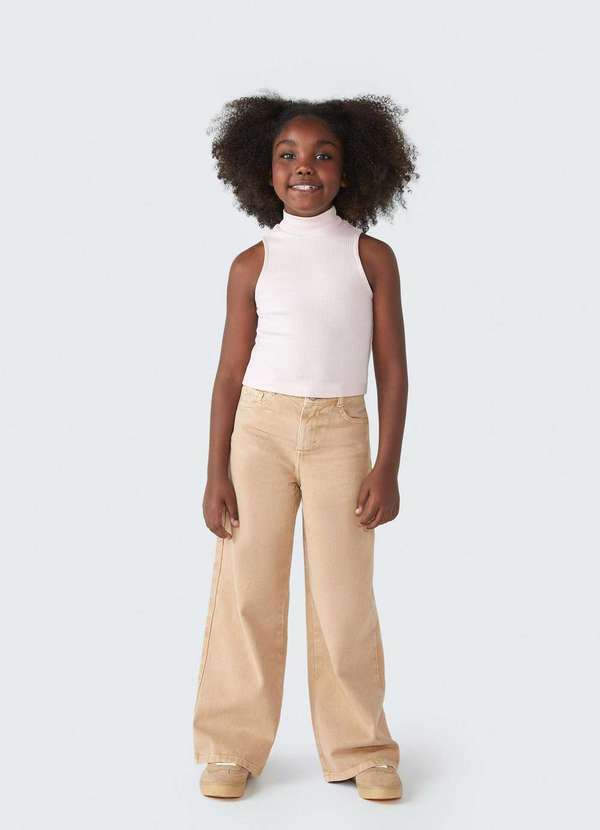 Hering - Calca Infantil Menina Wide Leg em Sarja Bege