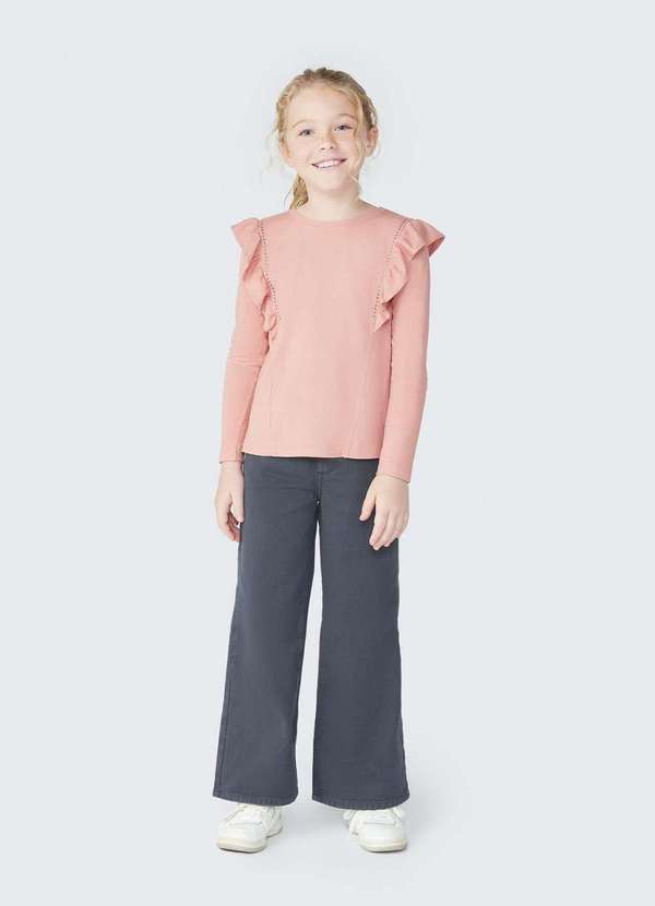 Hering - Calca Infantil Menina Wide Leg em Sarja Cinza