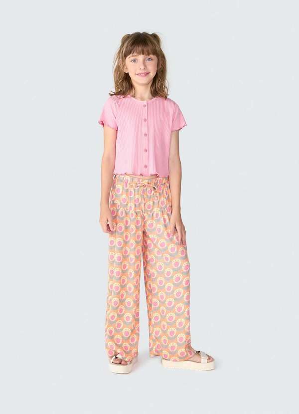 Hering - Calca Infantil Menina Wide Leg Rosa