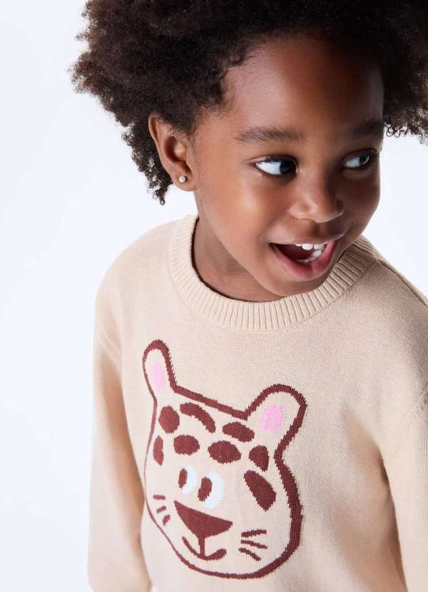 Hering - Blusao Infantil Menina Trico com Decote Redondo Bege