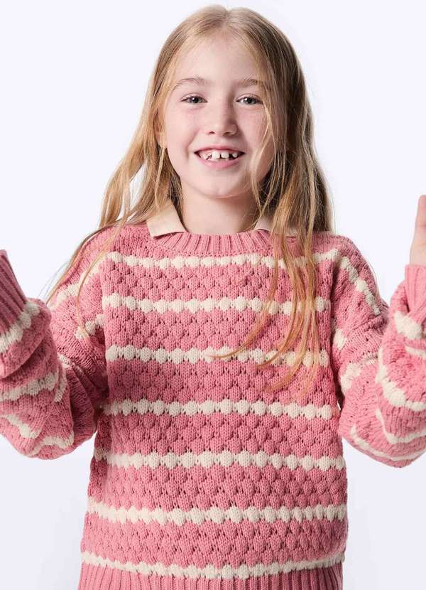 Hering - Blusao Infantil Menina Trico Texturizado Rosa