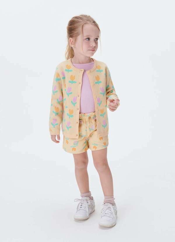 Cardigan Infantil Menina Tricô - Algodão E Poliamida Com Botões