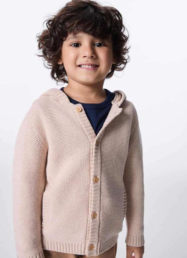 Hering - Cardigan Infantil em Trico com Capuz Bege