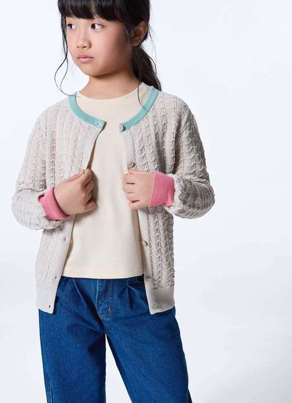 Hering - Cardigan Infantil Menina Trico Ajustado Cinza