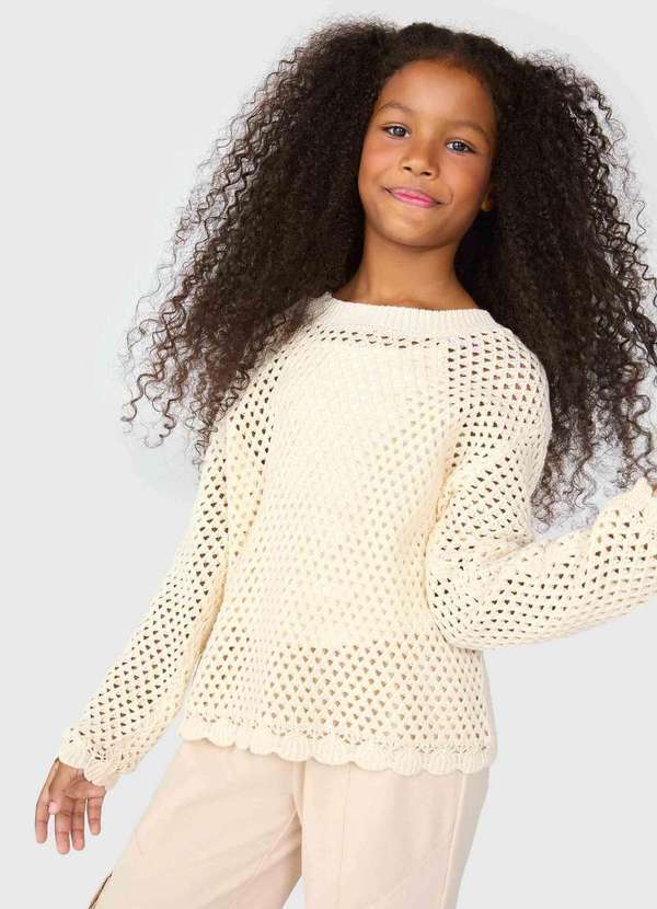Hering - Blusao Cropped Infantil Menina em Trico Bege