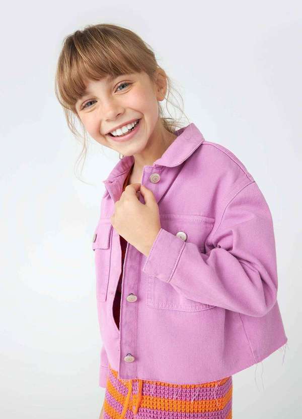 Hering - Jaqueta Cropped Infantil Menina em Sarja Roxo