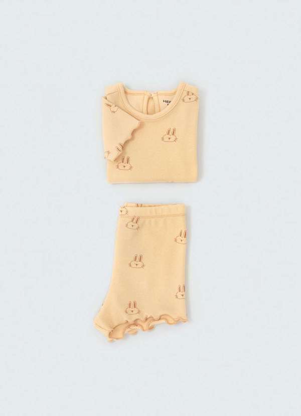 Hering - Conjunto Bebe Menina Estampado com Babado Amarelo