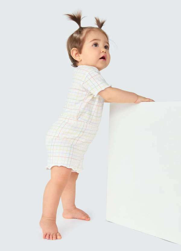 Hering - Conjunto Bebe Menina Estampado com Babado Branco