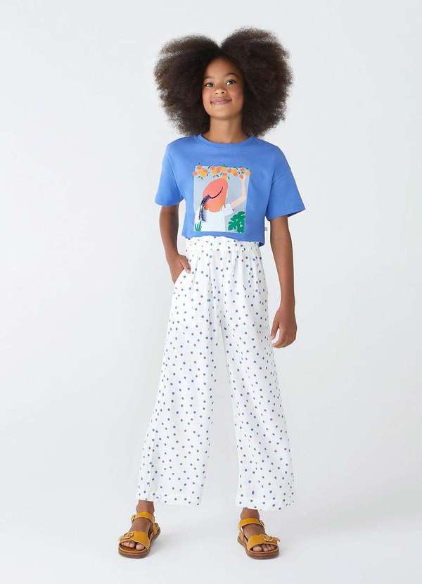 Hering - Conjunto Infantil Menina Blusa Paetes e Calca Estampada Azul