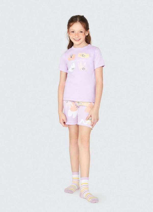 Hering - Pijama Curto Infantil Menina Estampado Roxo