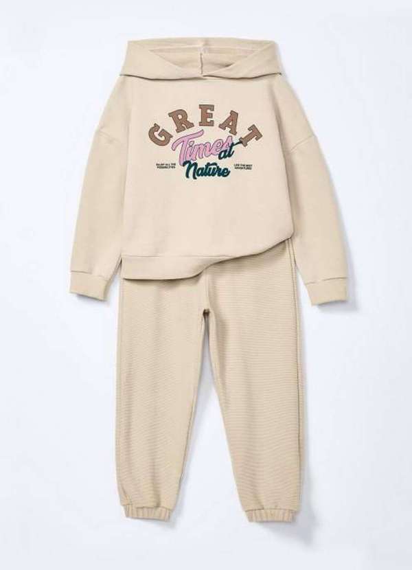 Hering - Conjunto Infantil Menina em Moletom Peluciado Bege