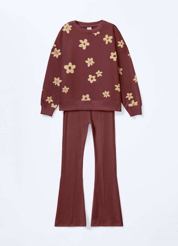 Hering - Conjunto Infantil Menina Oversized Estampado Marrom