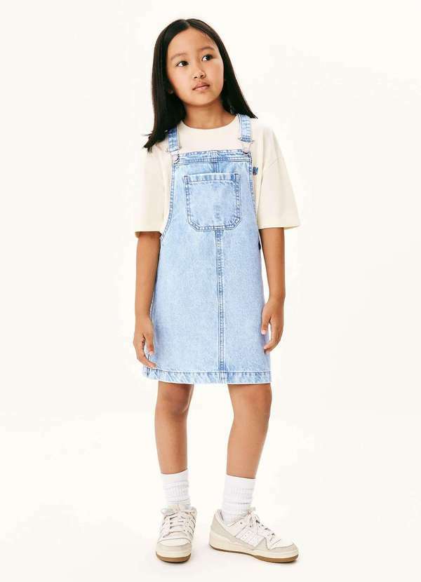 Hering - Salopete Infantil Menina em Jeans Estonado Azul