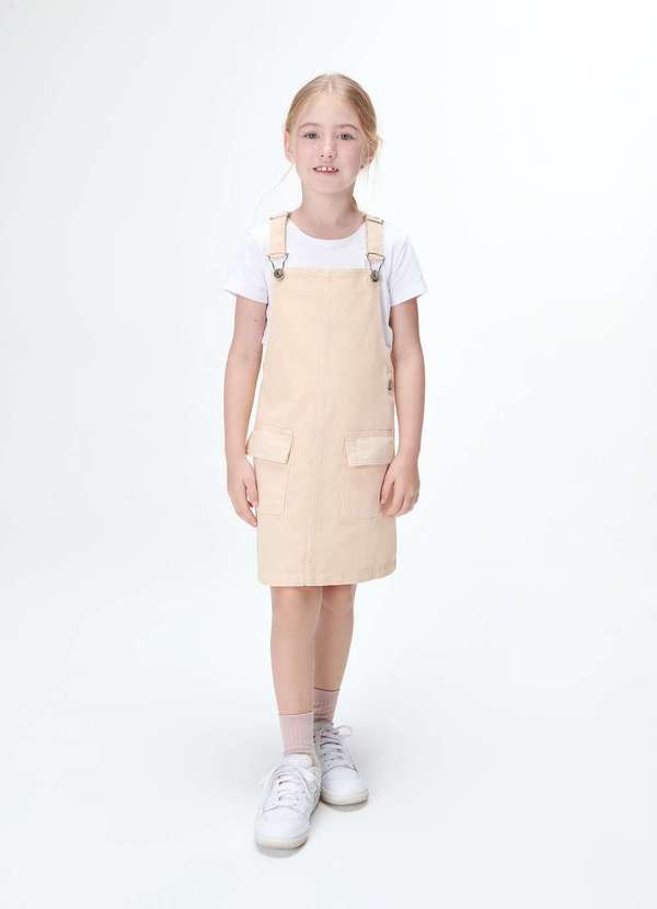 Hering - Salopete Curta Infantil Menina em Sarja Bege