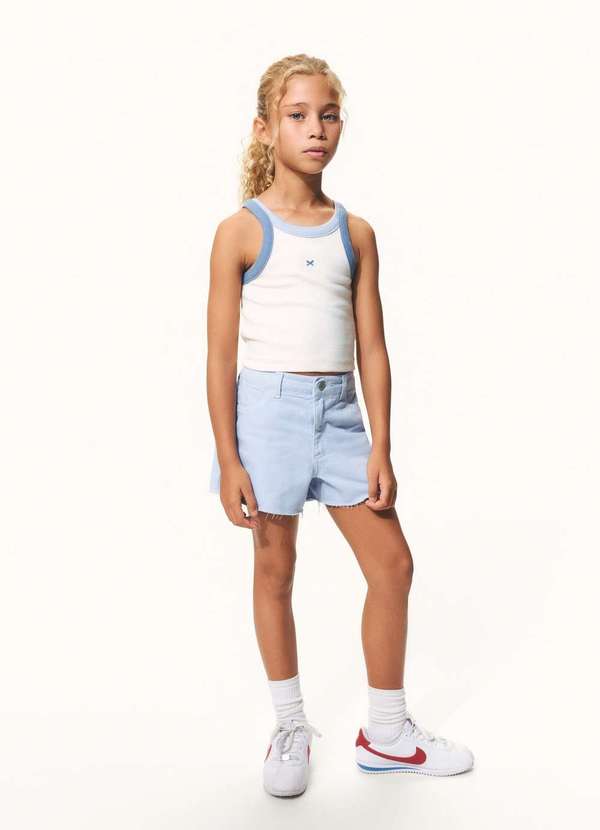 Hering - Shorts Infantil Menina Barra Desfiada em Sarja Azul