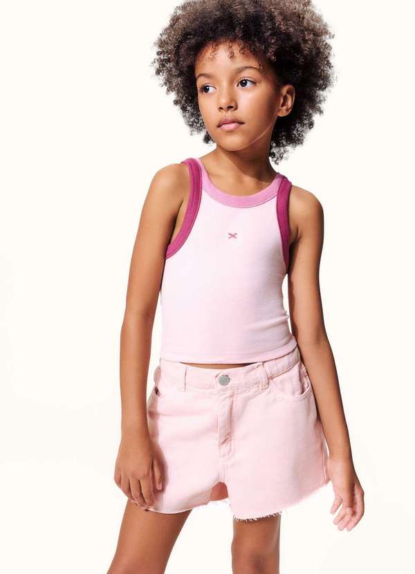 Hering - Shorts Infantil Menina Barra Desfiada em Sarja Rosa