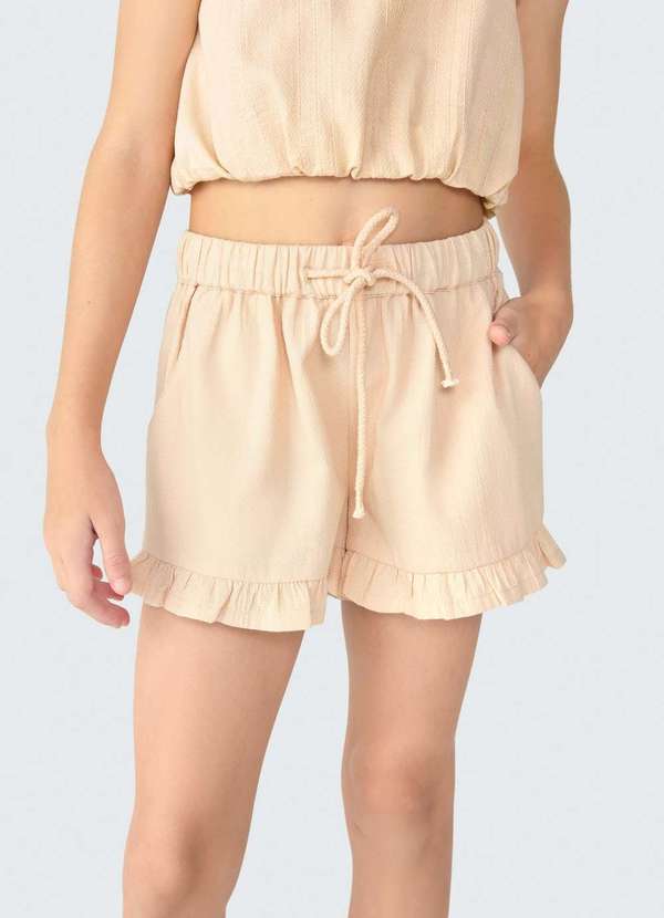 Hering - Shorts Infantil Menina com Babado Marrom 3