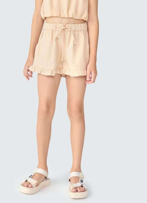 Hering - Shorts Infantil Menina com Babado Marrom 4