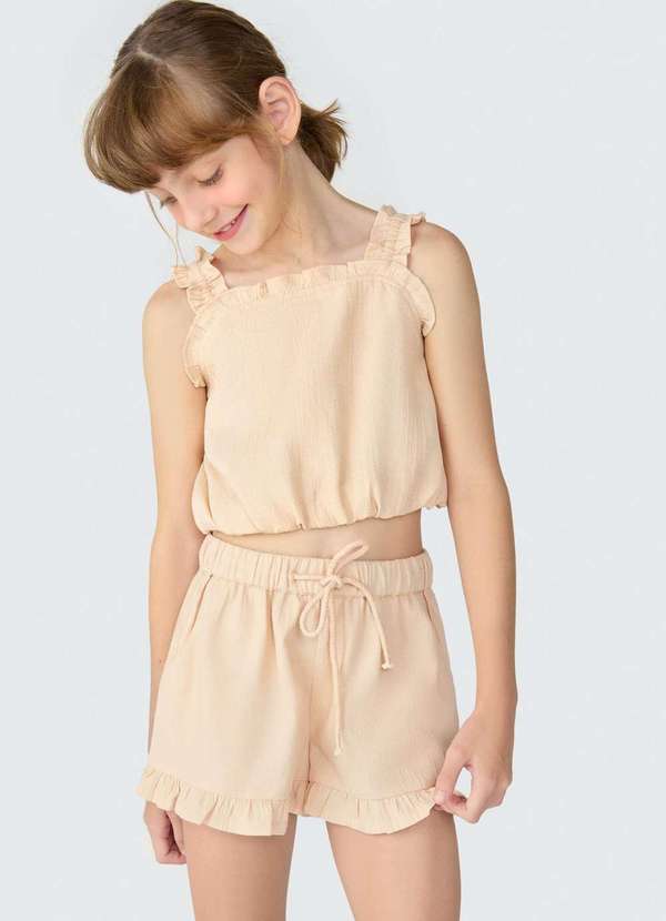 Hering - Shorts Infantil Menina com Babado Marrom 5