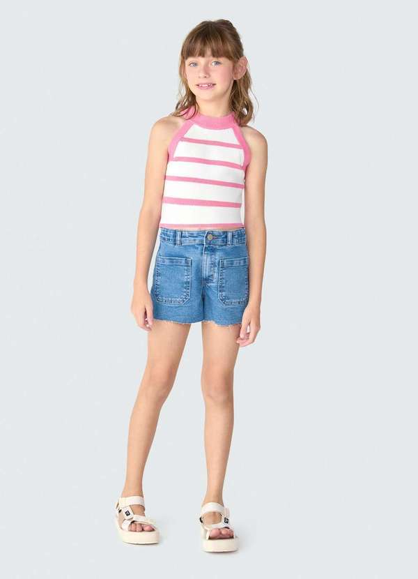 Hering - Shorts Jeans Infantil Menina Barra a Fio Azul