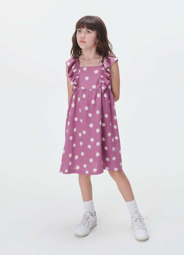 Hering - Vestido Curto com Babados Infantil Estampado Roxo