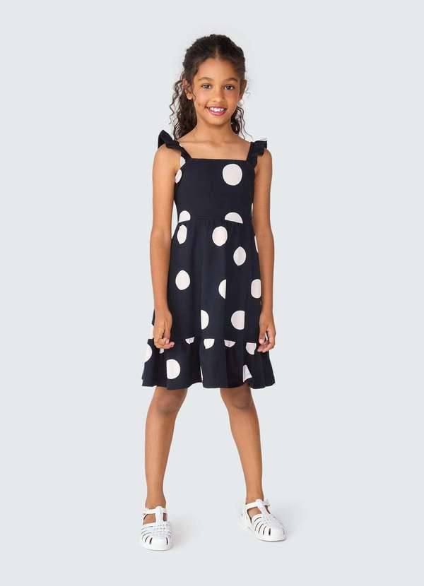 Hering - Vestido Curto Infantil em Poa Preto