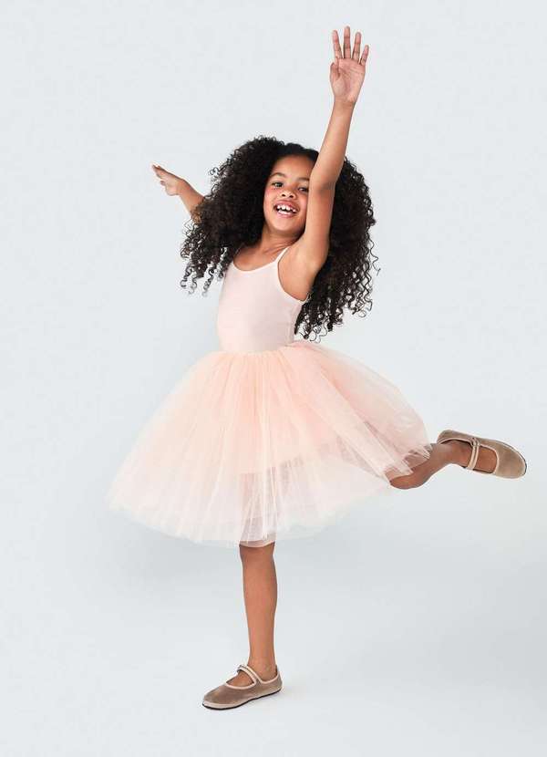 Hering - Vestido Curto Infantil em Tule Rosa