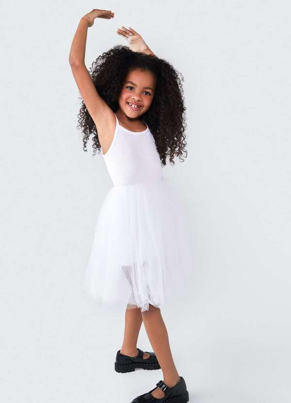 Hering - Vestido Curto Infantil em Tule Branco