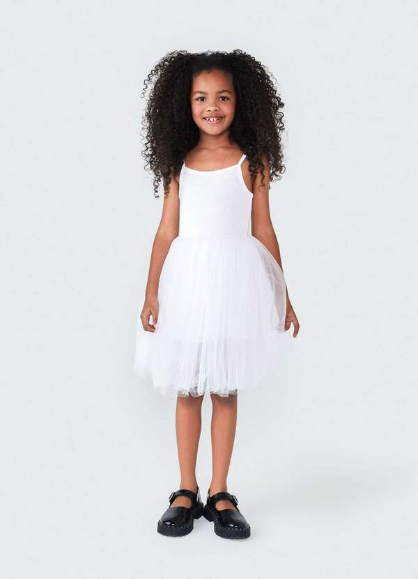 Hering - Vestido Curto Infantil em Tule Branco 3
