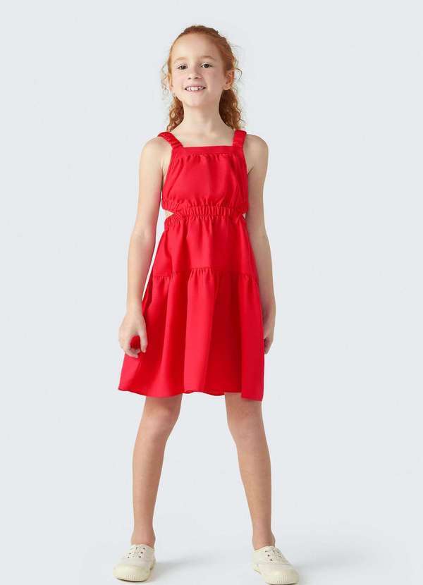 Hering - Vestido Curto Infantil Gode com Linho Vermelho