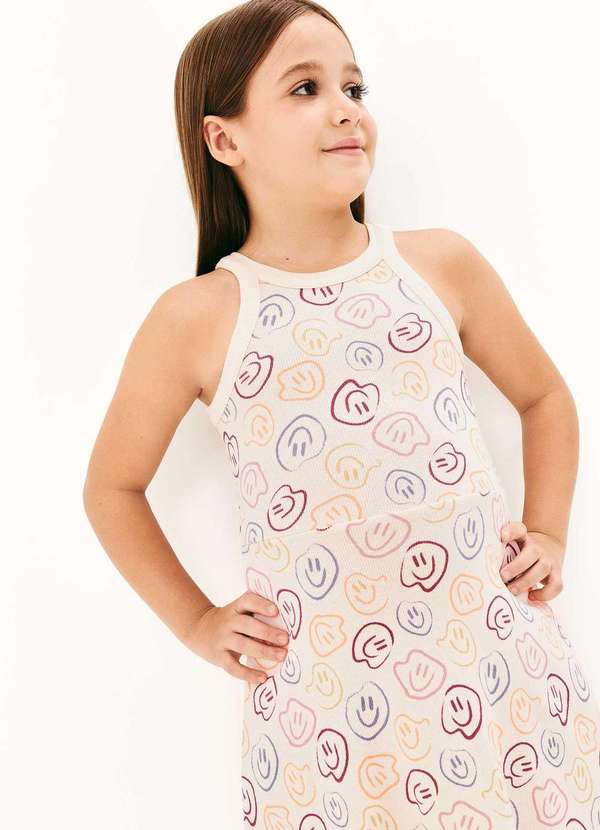 Hering - Vestido Infantil Curto em Ribana Canelada Branco 3