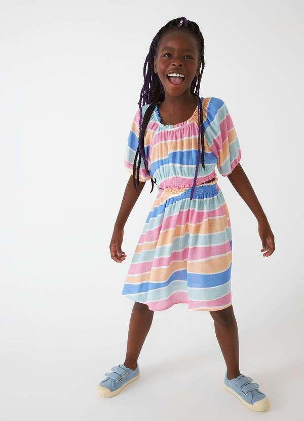 Hering - Vestido Infantil Evase Estampado Rosa