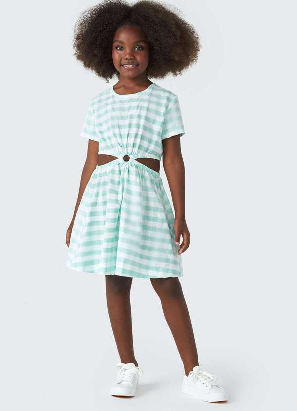 Hering - Vestido Infantil Manga Curta em Xadrez Verde