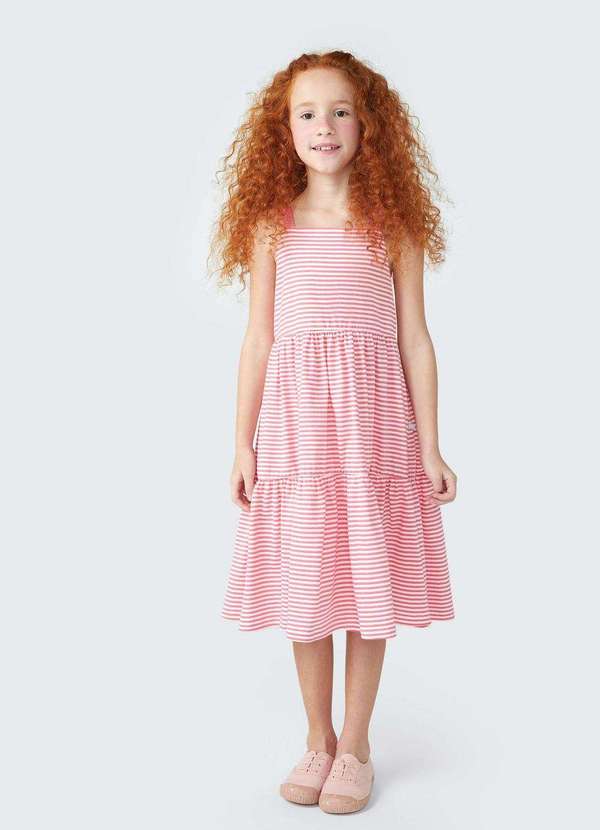 Hering - Vestido Infantil Midi Estampado Listrado Rosa