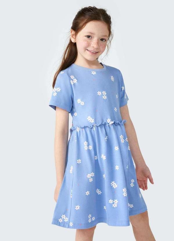 Vestido Infantil Rodado em Poas Azul Hering Oficial