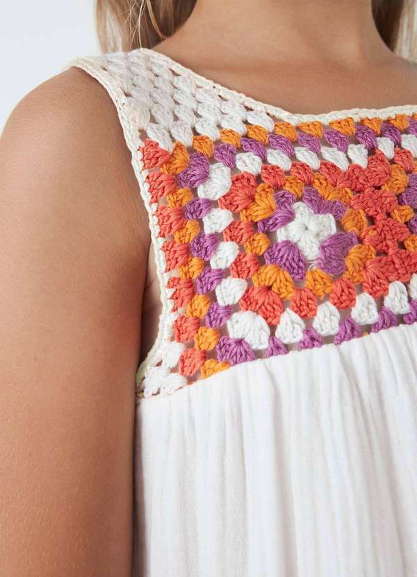 Hering - Vestido Midi Infantil com Detalhe em Croche Branco 2