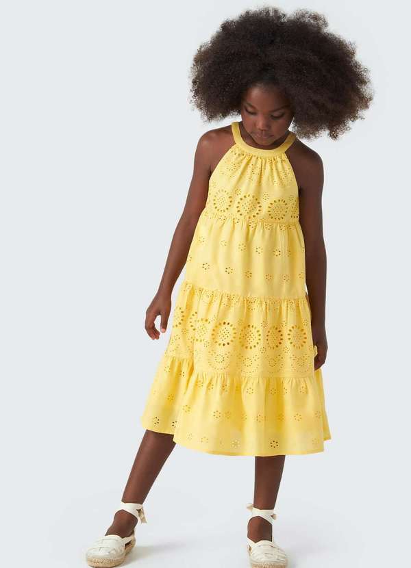 Hering - Vestido Midi Infantil com Gola Alta Amarelo